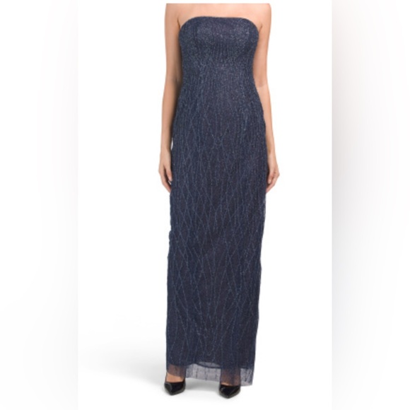 MARCHESA NOTTE
Sequin Strapless Embellished Column Gown size 14 NAVY - Picture 2 of 13